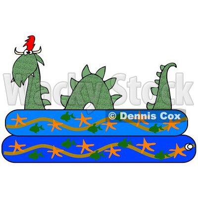 Clipart of a Green Loch Ness Monster Plesiosaur Dinosaur in a Kiddie Swimming Pool - Royalty Free Illustration © djart #1200771