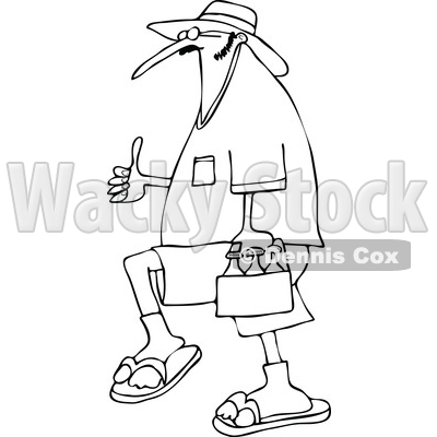 Cartoon of an Outlined Man Carrying Beer and Holding a Thumb up - Royalty Free Vector Clipart © djart #1201664