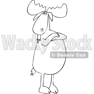 Cartoon of an Outlined Defiant Moose Standing Upright with Folded Arms - Royalty Free Vector Clipart © djart #1201666