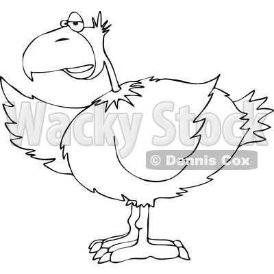 Cartoon of an Outlined Bird Pointing with a Wing - Royalty Free Vector Clipart © djart #1201668
