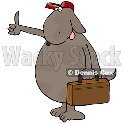 Brown Dog Hitchhiking and Carrying a Briefcase Cartoon Clipart © djart #12034