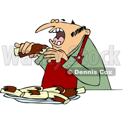 Cartoon of a Man Eating Bbq Ribs - Royalty Free Vector Clipart © djart #1206354
