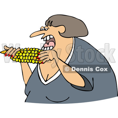 Cartoon of a Caucasian Woman Eating Corn - Royalty Free Vector Clipart © djart #1206356
