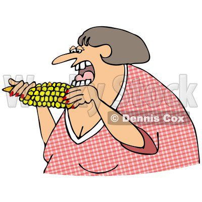 Cartoon of a Woman Eating Corn - Royalty Free Clipart © djart #1206358