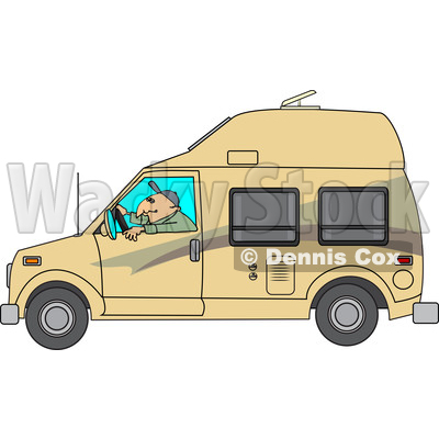 Cartoon of a Man Driving a Class B Motorhome - Royalty Free Vector Clipart © djart #1206734