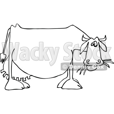 Cartoon of an Outlined Dairy Cow Eating Grass - Royalty Free Vector Clipart © djart #1210622