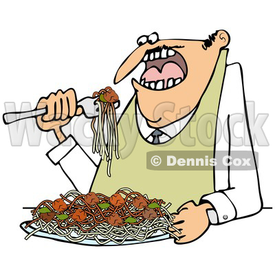 Cartoon of a Hungry Man Eating Spaghetti and Meatballs - Royalty Free  Clipart © djart #1210626