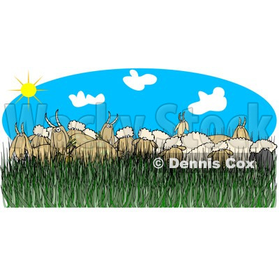 Cartoon of a Flock of Sheep and Goats in Tall Grass on a Sunny Day - Royalty Free Clipart © djart #1212254