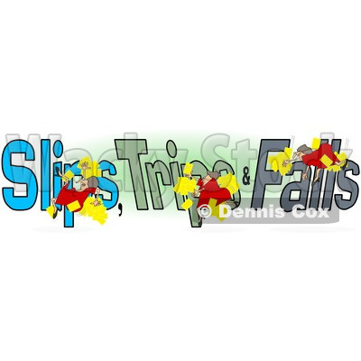 Clipart of a Slipping Tripping and Falling Woman over Slips Trips and Falls Text over Green and White - Royalty Free Illustration © djart #1215712