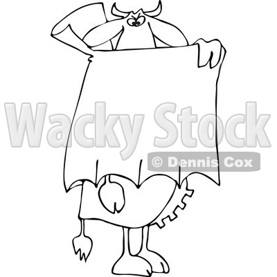 Clipart of an Outlined Halloween Vampire Cow Peering over a Cape - Royalty Free Vector Illustration © djart #1216242