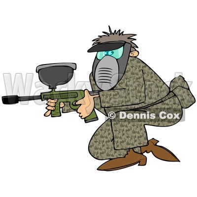 Clipart of a Man in Camo, Crouching with a Paintball Gun - Royalty Free Illustration © djart #1216926
