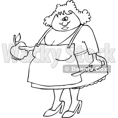 Clipart of an Outlined Chubby Woman Holding an Apple and a Peeling Knife - Royalty Free Vector Illustration © djart #1217102