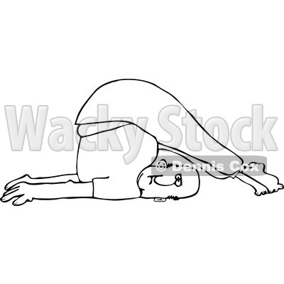 Clipart of an Outlined Man Stretching with His Feet over His Head - Royalty Free Vector Illustration © djart #1219039