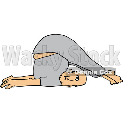 Clipart of a White Man Stretching with His Feet over His Head - Royalty Free Vector Illustration © djart #1219042