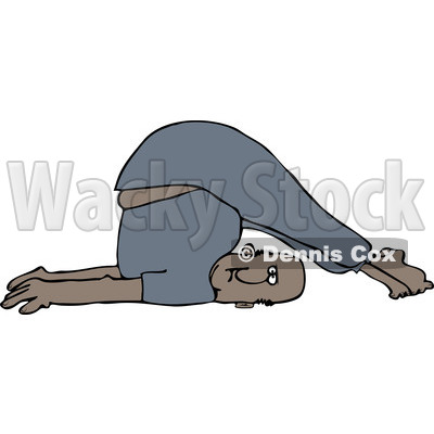 Clipart of a Black Man Stretching with His Feet over His Head - Royalty Free Vector Illustration © djart #1219043