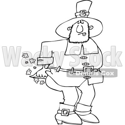 Clipart of an Outlined Male Pilgrim Farting - Royalty Free Vector Illustration © djart #1219754