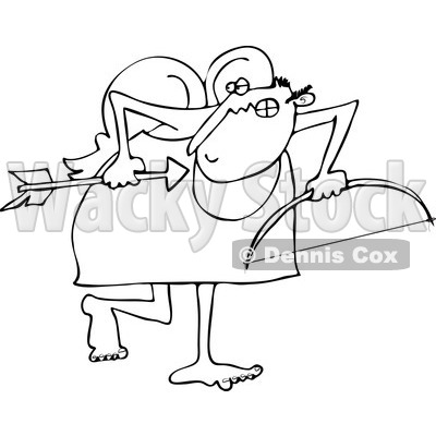 Clipart of an Outlined Sneaky Cupid Looking Back over His Shoulder - Royalty Free Vector Illustration © djart #1220851