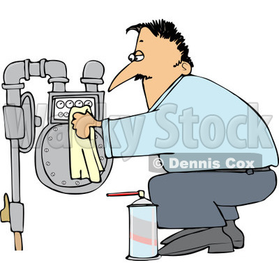Clipart of a Caucasian Man Crouching and Cleaning a Gas Meter - Royalty Free Vector Illustration © djart #1221469