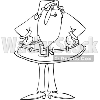 Clipart of an Outlined Santa Standing with His Hands on His Hips - Royalty Free Vector Illustration © djart #1223244