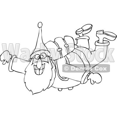 Clipart of an Outlined Santa Free Falling While Skydiving - Royalty Free Vector Illustration © djart #1223670