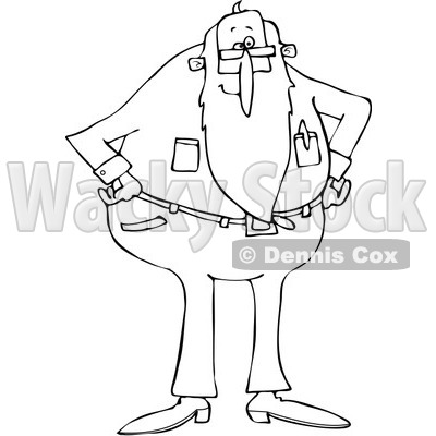 Clipart of an Outlined Stern Senior Man with a Beard, Standing with His Hands on His Hips - Royalty Free Vector Illustration © djart #1223827