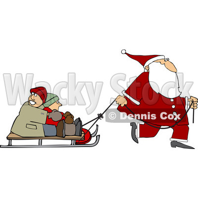 Clipart of Santa Pulling Kids on a Sled - Royalty Free Vector Illustration © djart #1224726