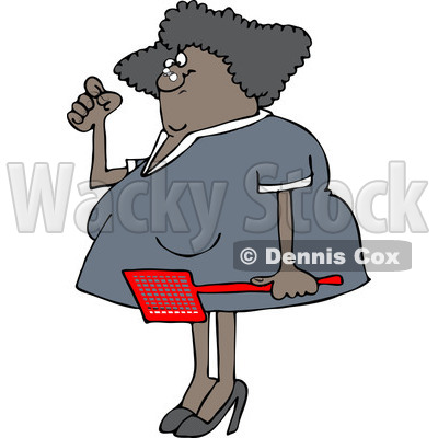 Clipart of an Annoyed Black Woman Holding a Fly Swatter - Royalty Free Vector Illustration © djart #1225963
