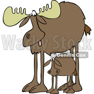 Clipart of a Mother Moose and Calf - Royalty Free Vector Illustration © djart #1226222