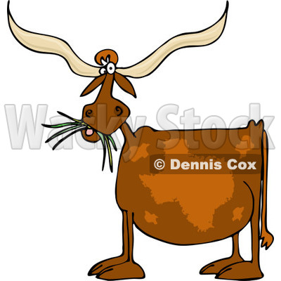 Clipart of a Texas Longhorn Cow Eating Grass - Royalty Free Vector Illustration © djart #1227451