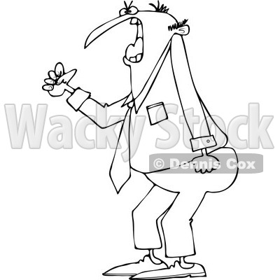 Clipart of an Outlined Irate Business Man Waving a Fist - Royalty Free Vector Illustration © djart #1227602
