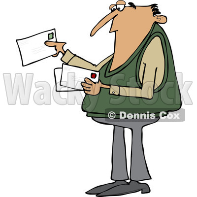 Clipart of a White Man Looking at Letter Mail Envelopes - Royalty Free Vector Illustration © djart #1230196