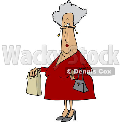 Clipart of a Senior Caucasian Woman with a Paper Bag - Royalty Free Vector Illustration © djart #1232328