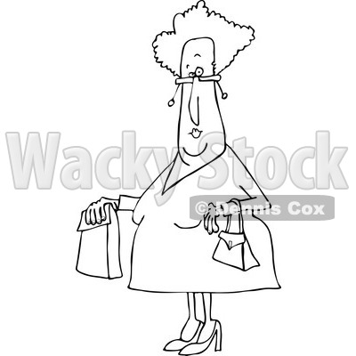 Clipart of a Black and White Senior Woman with a Paper Bag - Royalty Free Vector Illustration © djart #1232330
