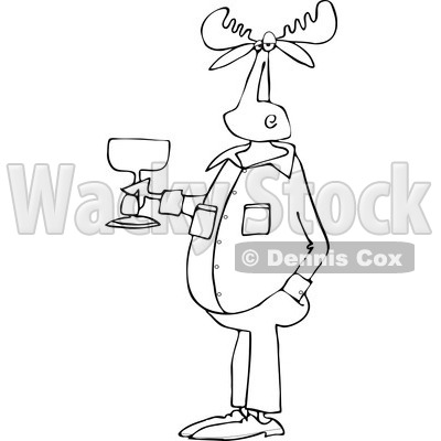 Clipart of a Black and White Casual Moose Holding a Glass of Wine - Royalty Free Vector Illustration © djart #1235308