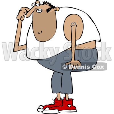 Clipart of a Thinking Chubby Man in a Sleeveless Shirt - Royalty Free Vector Illustration © djart #1235586
