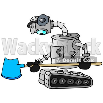 Clipart of a Sad Robot Holding a Snow Shovel - Royalty Free Illustration © djart #1236532