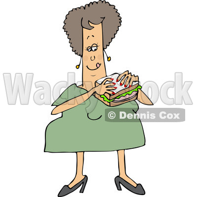 Clipart of a Chubby White Woman Eating a Bologna Sandwich - Royalty Free Vector Illustration © djart #1238256