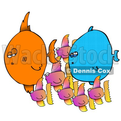 Small Fish Schooling Around Two Big Fishies Clipart Picture © djart #12389
