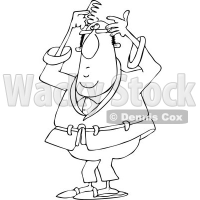 Clipart of a Black and White Man Combing His Last Hair on His Balding Head - Royalty Free Vector Illustration © djart #1240155
