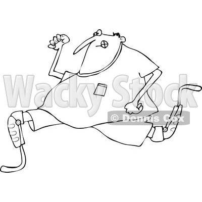 Clipart of a Black and White Man Running with an Artificial Prosthetic Leg - Royalty Free Vector Illustration © djart #1240164