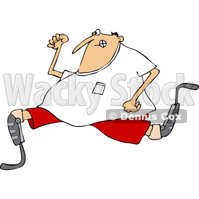 Clipart of a Caucasian Man Running with an Artificial Prosthetic Leg - Royalty Free Vector Illustration © djart #1240179