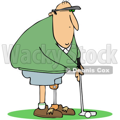 Clipart of a Golfing Caucasian Man with an Artificial Prosthetic Leg - Royalty Free Vector Illustration © djart #1240180