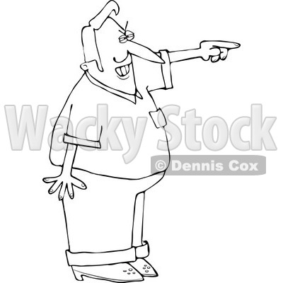 Clipart of a Black and White Mad Man Pointing - Royalty Free Vector Illustration © djart #1241016