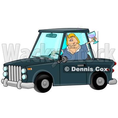 Tipsy Blond Woman Drinking and Driving Clipart Illustration © djart #12424