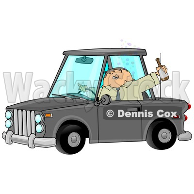 Drunk Male Alcoholic Putting Others at Risk While Operating a Vehicle and Drinking a Bottle of Beer Clipart Illustration © djart #12425