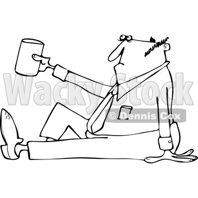 Clipart of a Black and White Businessman Sitting on the Ground and Begging with a Cup - Royalty Free Vector Illustration © djart #1242868