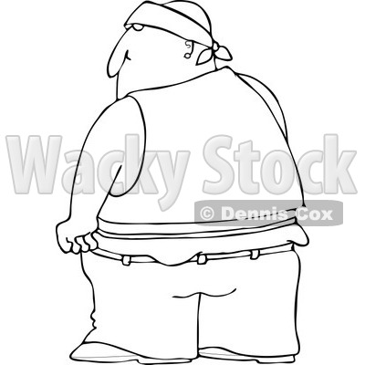 Clipart of a Black and White Rear View of a Gang Banger in Low Pants - Royalty Free Illustration © djart #1242869