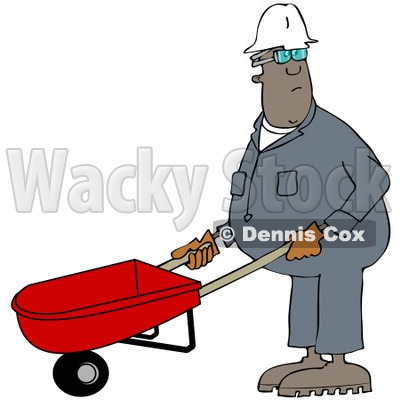 Clipart of a Black Worker Man Pushing a Wheelbarrow - Royalty Free Illustration © djart #1242874