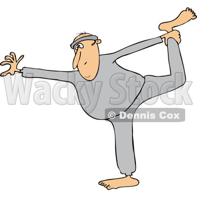 Clipart of a Chubby White Man Stretching or Doing Yoga - Royalty Free Vector Illustration © djart #1243200