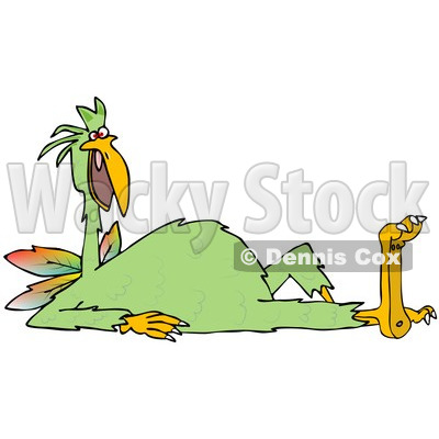 Clipart of a Strange Green Bird Resting - Royalty Free Illustration © djart #1243843